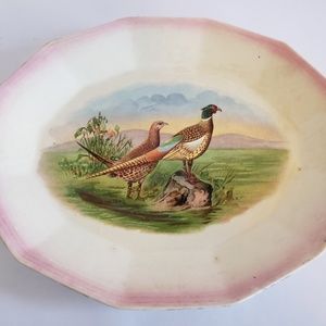 Antique S.P co Game bird serving platter pink trim